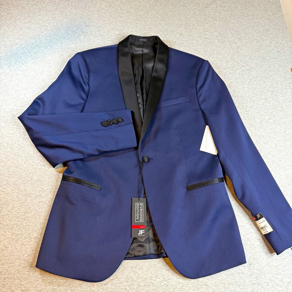 J.Ferrar Evening Edition Navy Slim Fit Tuxedo Jacket 38S Short Satin Shawl